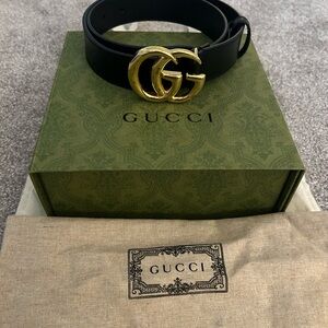 GG Marmont Leather Belt with Shiny Buckle SIZE 75